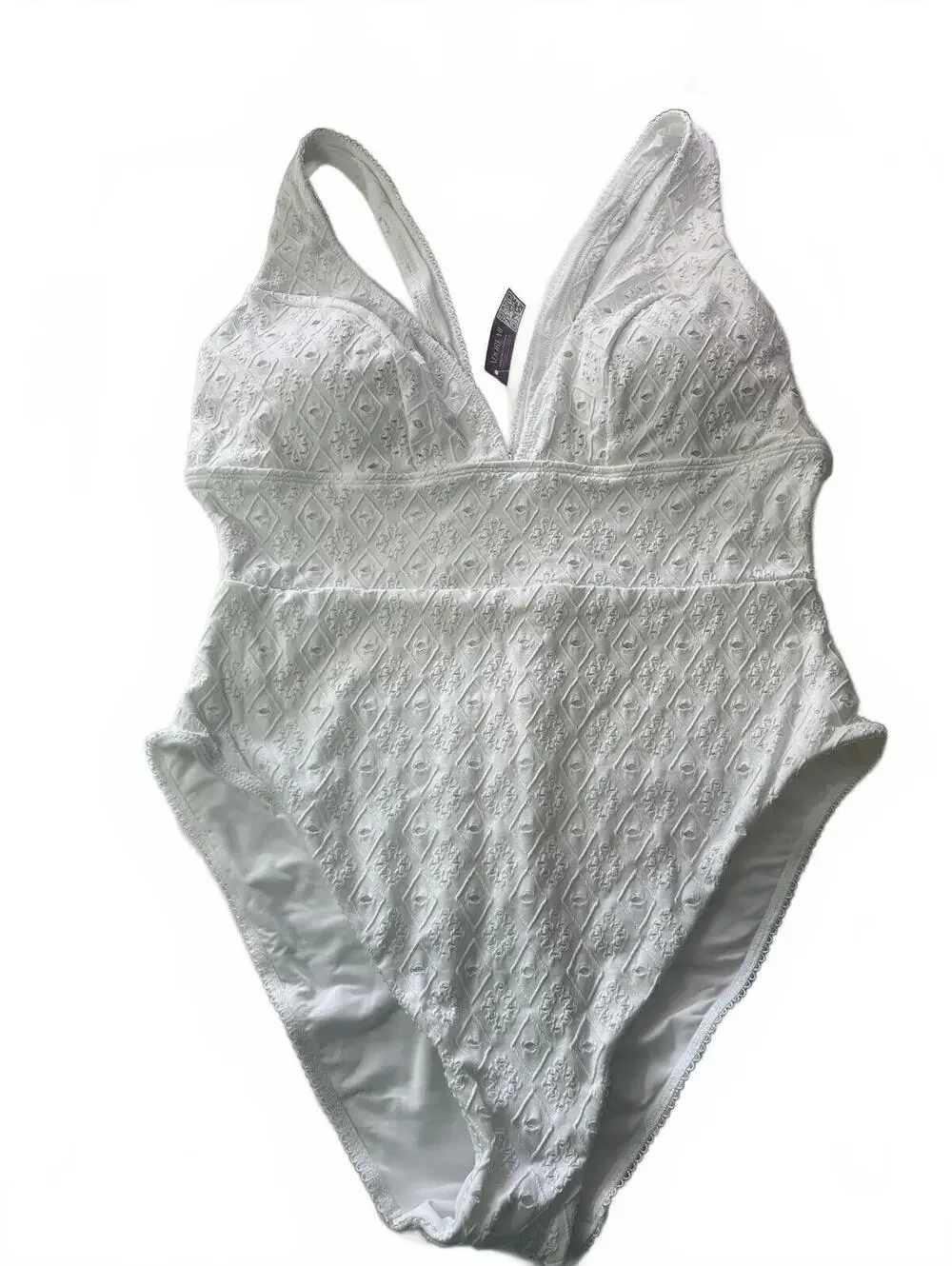 Adore Me Melony White Eyelet One-Piece Swimsuit XL Textured Tank Fully Lined NWT